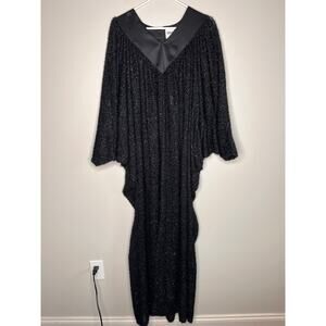 1970s David Brown California Black Sparkle Glam Volup Batwing Caftan Dress XL